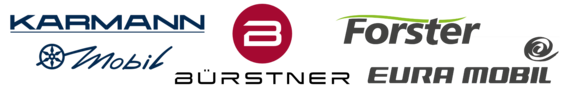 Logos der Markem Karmann, Bürstner, Forster und Euramobil Logos der Markem Karmann, Bürstner, Forster und Euramobil